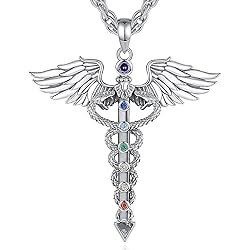 CELESTIA Silver Caduceus 7 Chakra Necklace for