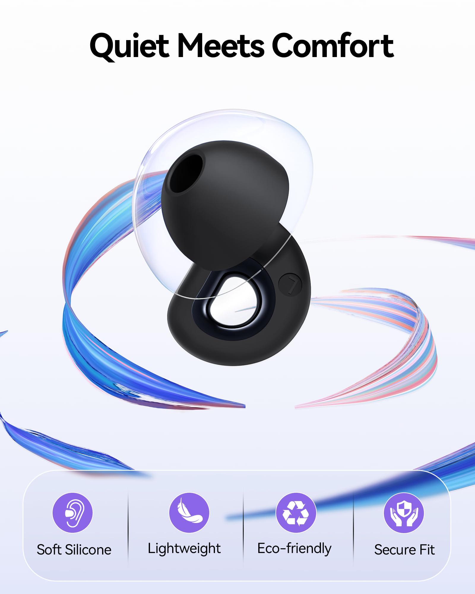 BIGOOD 50dB Ear Plugs for Sleeping, Ultralight Noise Cancelling Ear Plugs with 7 Tips (2 Types) Earplugs for Sleep for Concert, Work, Airplane, Hearing Protection Earplugs for Noise Reduction Black