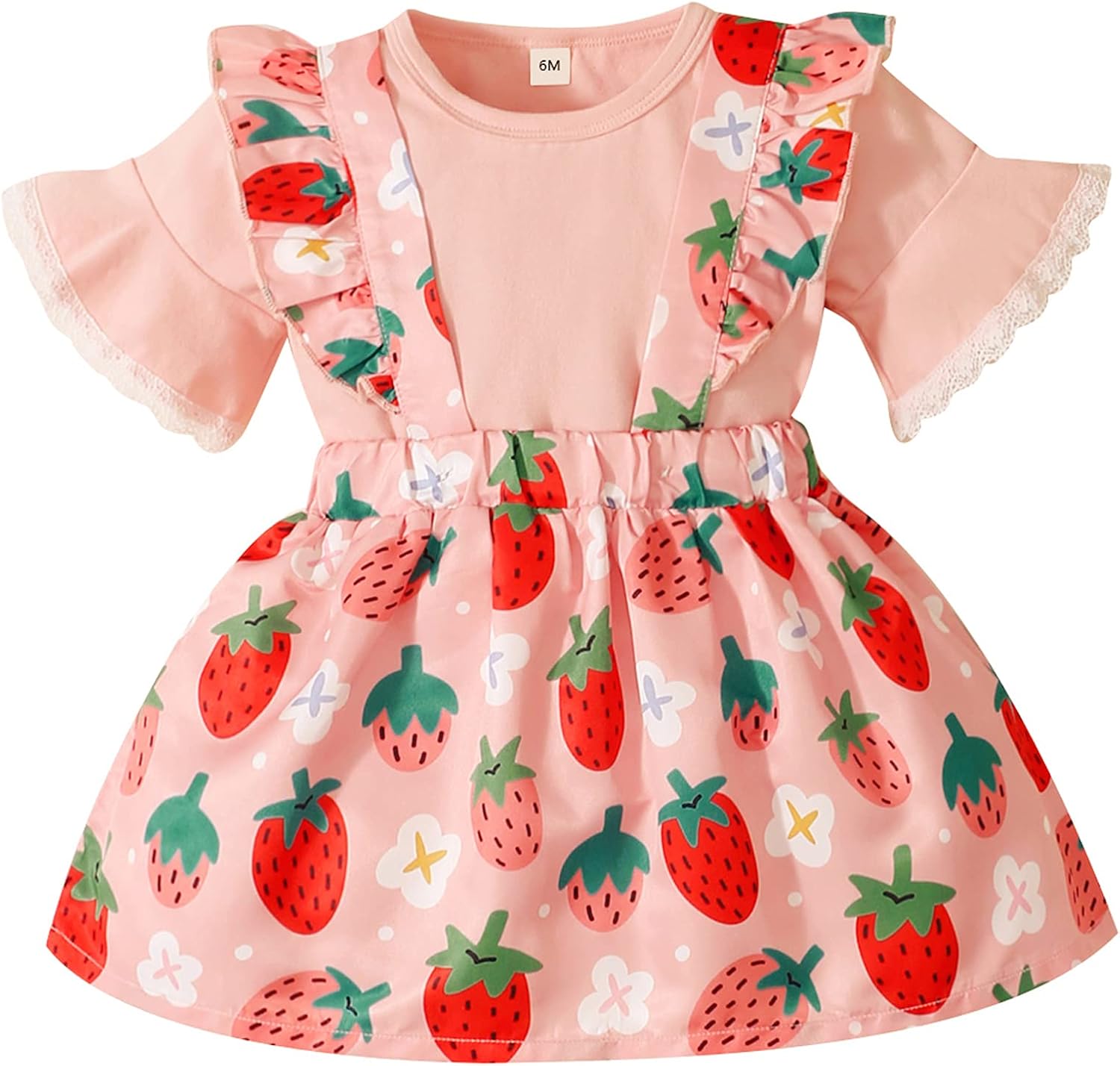 Baby Girl Short Sleeve Pink Suspender Skirt Set Shirt+Overall Skirt Outfit 3-24M: Clothing