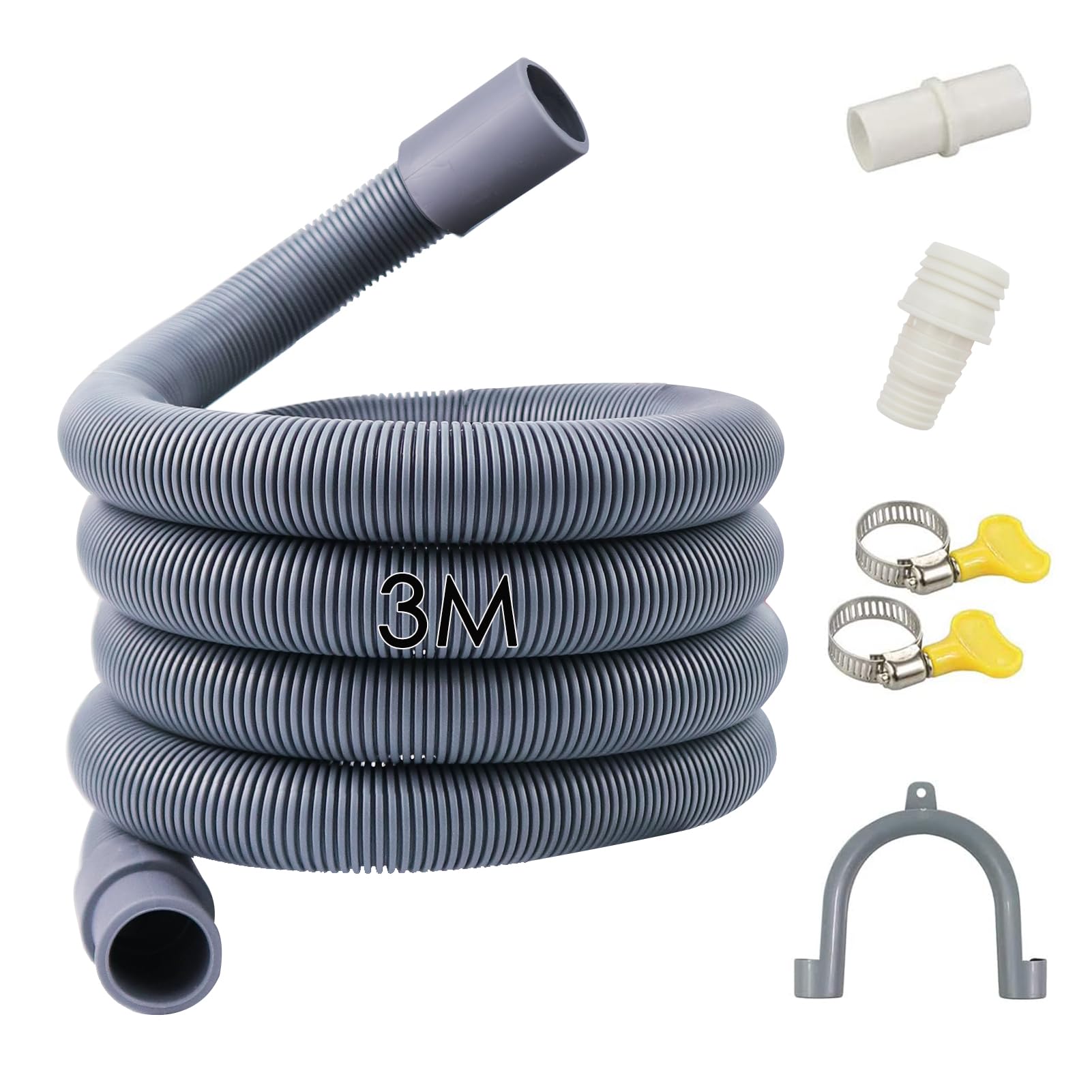 Quanerba Drain Hose Adapter Kit with Connector Clip Clamp 3M/2M/1.5M/1M, Adaptor Universal Dishwasher Washing Machine Washer