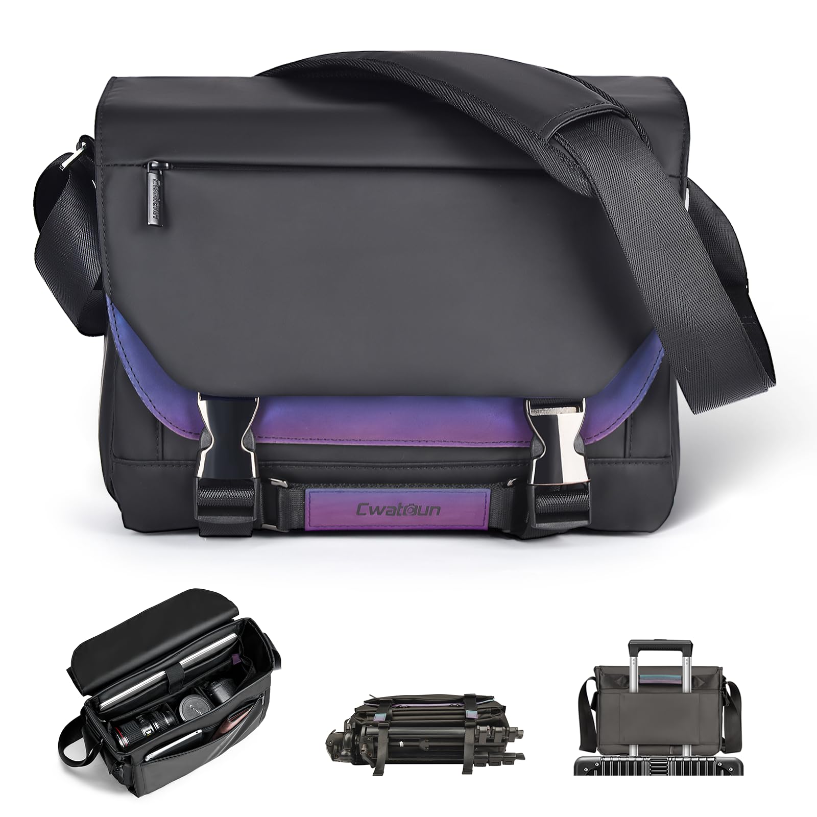 Photo 1 of Cwatcun Camera Bag Camera Crossbody Shoulder Messenger Case, Side Quick Access DSLR/SLR/Mirrorless Travel Photography Bag for Men/Women with Tripod Holder for Canon, Nikon, Sony, Fuji Cameras, Lens