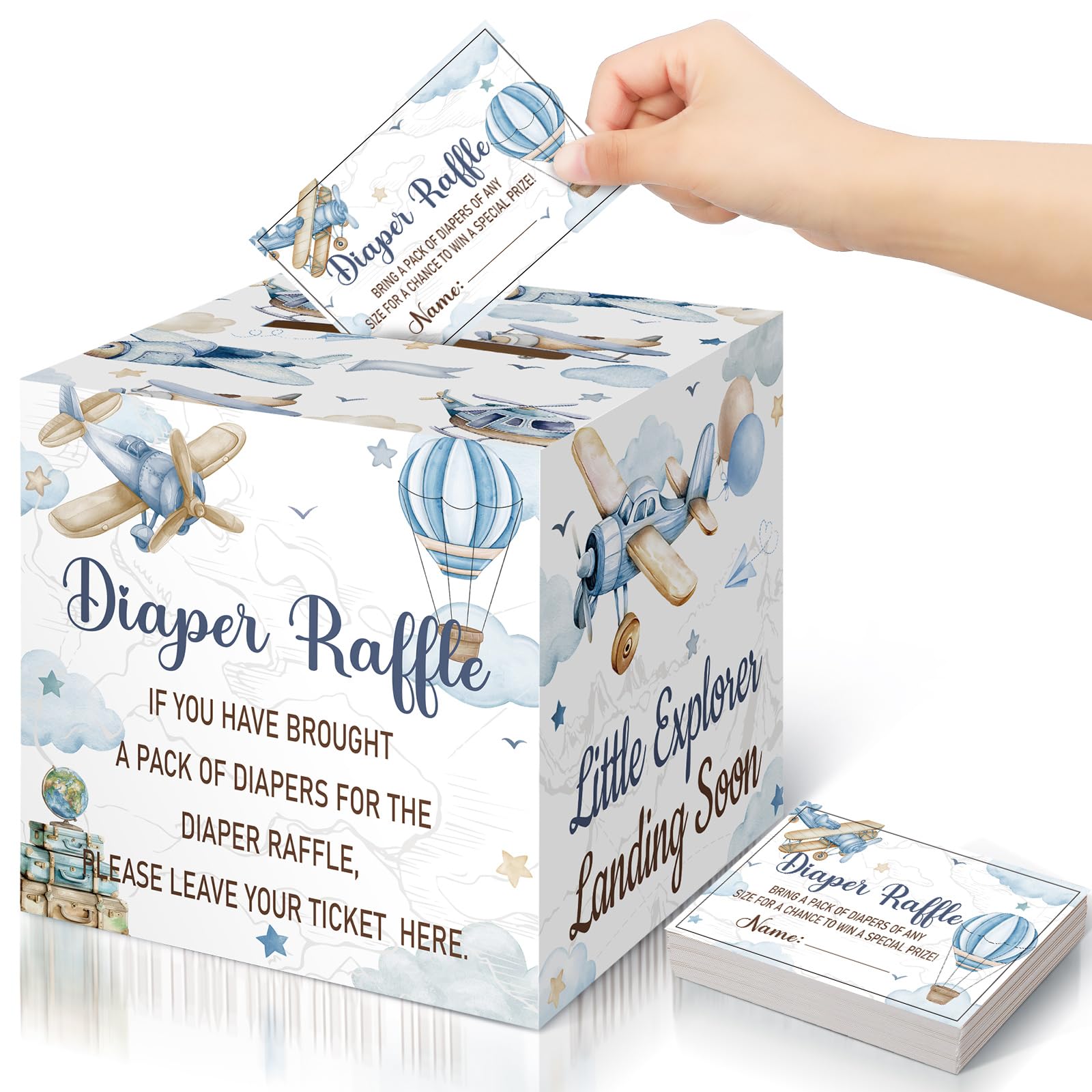 Teling 51 Pieces Diaper Raffle Tickets with Card Box Baby Shower ...