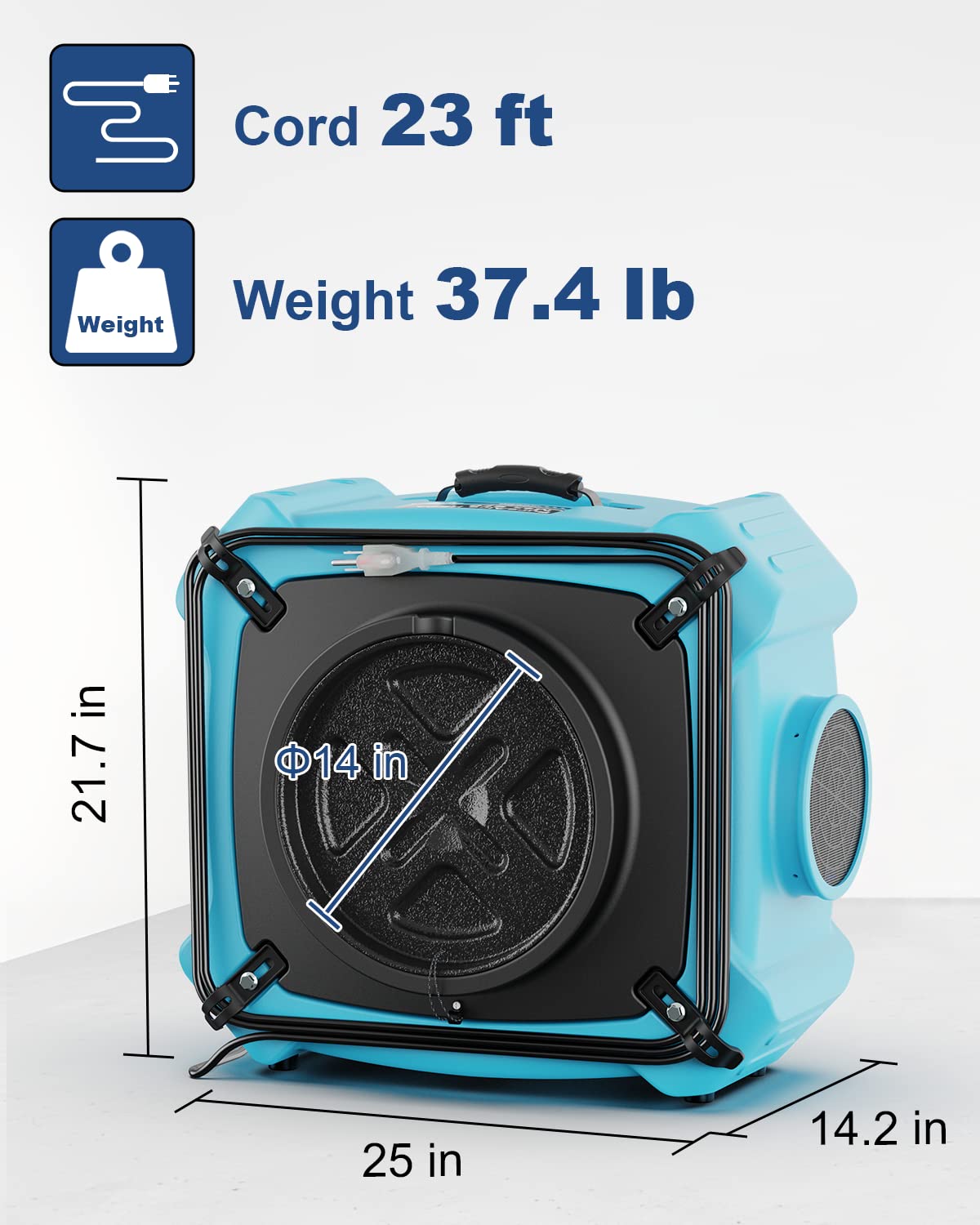 ALORAIR PureAiro HEPA Max 870 Air Scrubber 3-Stage Filtration,Negative Machine Air Scrubber | Professional Water Damage Restoration for Air Cleaner | up to 550 CFM