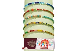 IndoTribe, Rakhi For Brother with Card - Set of 5, Raksha Bandhan Rakhi | Rakhis for Rakshabandhan | Bhaiya Bhabhi Rakhi Set for Brother | Rakhi Bracelet for Sister