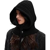 Peicees Knitted Balaclava Drawstring Hooded Scarf Hat Womens Beanie Skull Cap Winter Neck Gaiters Fashion