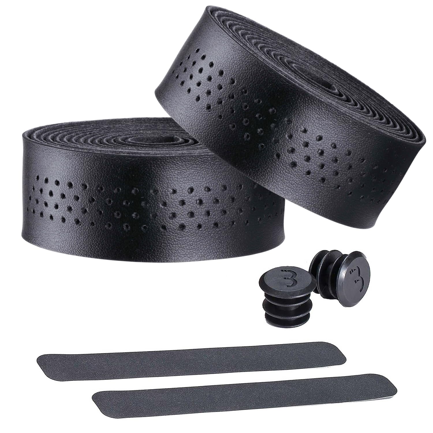 BBB Cycling Bike Handlebar Tape Leather Look Bar Tape Road Bike Non-Slip Bike Tape Includes Handlebar Plugs SpeedRibbon BHT-12,Black