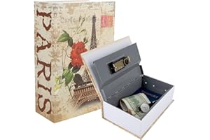 BARGIFTS Diversion Book Safe，Hollowed Out Book, Secret Hidden Safe，Dictionary Secret Safe Can with Security Combination Lock(Beige-Paris Tower)