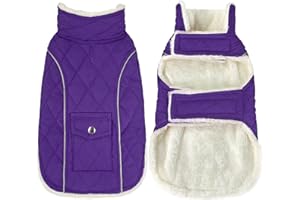 Malier Dog Winter Coat, Windproof Dog Cold Weather Coats with Real Pocket, Winter Extra Warm Pet Coat Fleece Jacket Reflective Clothes for Small Medium Large Dogs and Puppy (Purple, Medium)