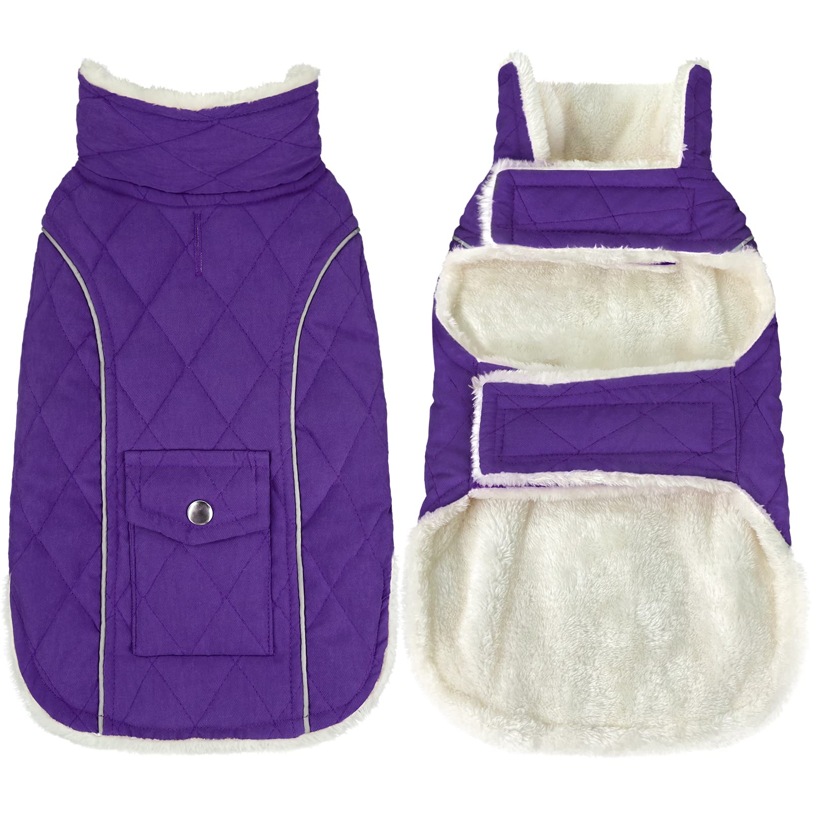 Photo 1 of Malier Dog Winter Coat, Windproof Dog Cold Weather Coats with Real Pocket, Winter Extra Warm Pet Coat Fleece Jacket Reflective Clothes for Small Medium Large Dogs and Puppy (Purple, Medium)