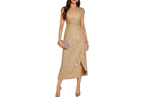 DRESSTELLS Cocktail Dress for Women, Spring Sparkly Formal Wedding Guest Evening Prom Party Sequin Bridesmaid Maxi Gown Dress