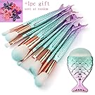 Mermaid Makeup Brushes Set,Scofieldly 11pcs Mermaid Makeup Brush Set Soft Nylon Bristles Beauty Brushes Kit Foundation Blending Blush Concealer Cosmetic Tools - Green Gradient