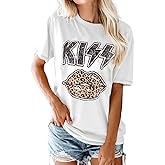 ZILIN Women Casual Summer Funny Short Sleeve Tshirts Lips Leopard Print Cute Crewneck Graphic Tee Tops