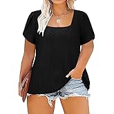 Siddhe Plus Size Tops for Women Petal Short Sleeve Square Neck Shirts Casual Trendy Blouses 2026 Spring Fashion XL-5XL
