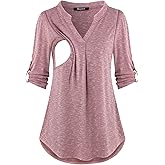 Quinee Nursing Tops for Breastfeeding Maternity 3/4 Rolled Sleeve Breastfeeding Shirts for Women