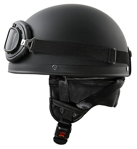 ATO-Helme Oldtimer Motorradhelm mit Brille Größe M 57cm bis 58cm Schwarz matt