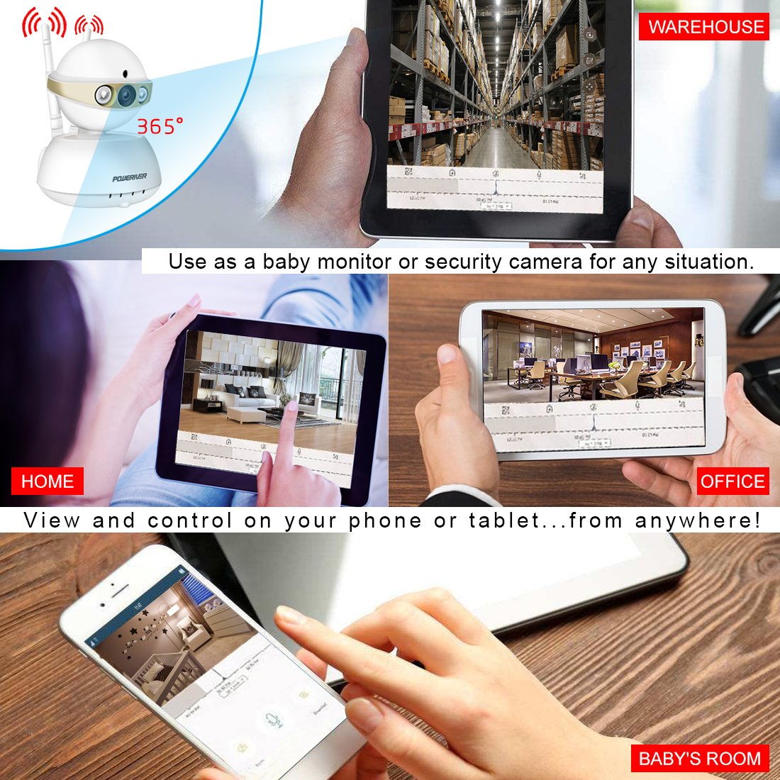 Home Camera,POWERIVER WiFi IP Indoor Security System with Motion Detection,Two-Way Audio & Night Vision for Baby / Pet / Front Porch Monitor,Remote Control with iOS,Android,PC App(Gold)