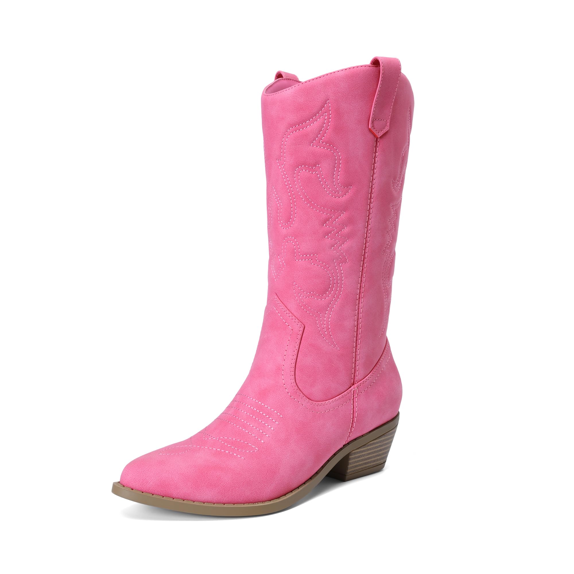 Photo 1 of DREAM PAIRS Women's Cowboy Boots Pull On Cowgirl Boots Mid Calf Western Boots, Available in Regular and Wide Calf,Size 7.5,Hot Pink,SDMB2218W