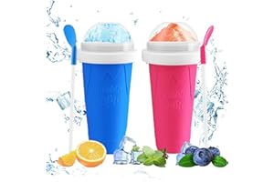 WALLBIG Slushie Maker Cup,2PCS Magic Slushy Maker Squeeze Cup,Portable Smoothie Squeeze Cup for Juices, Milk and Ice Cream Make, Cool Stuff Things Gadgets Funny Gifts for Everyone (Blue+Pink)
