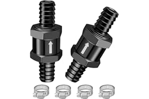 EVIL ENERGY 3/8" (10mm) Check Valve, 2 Pcs Aluminum One Way Fuel Check Valve for Gasoline, Diesel & Coolant with Universal Hose Clamps, Black