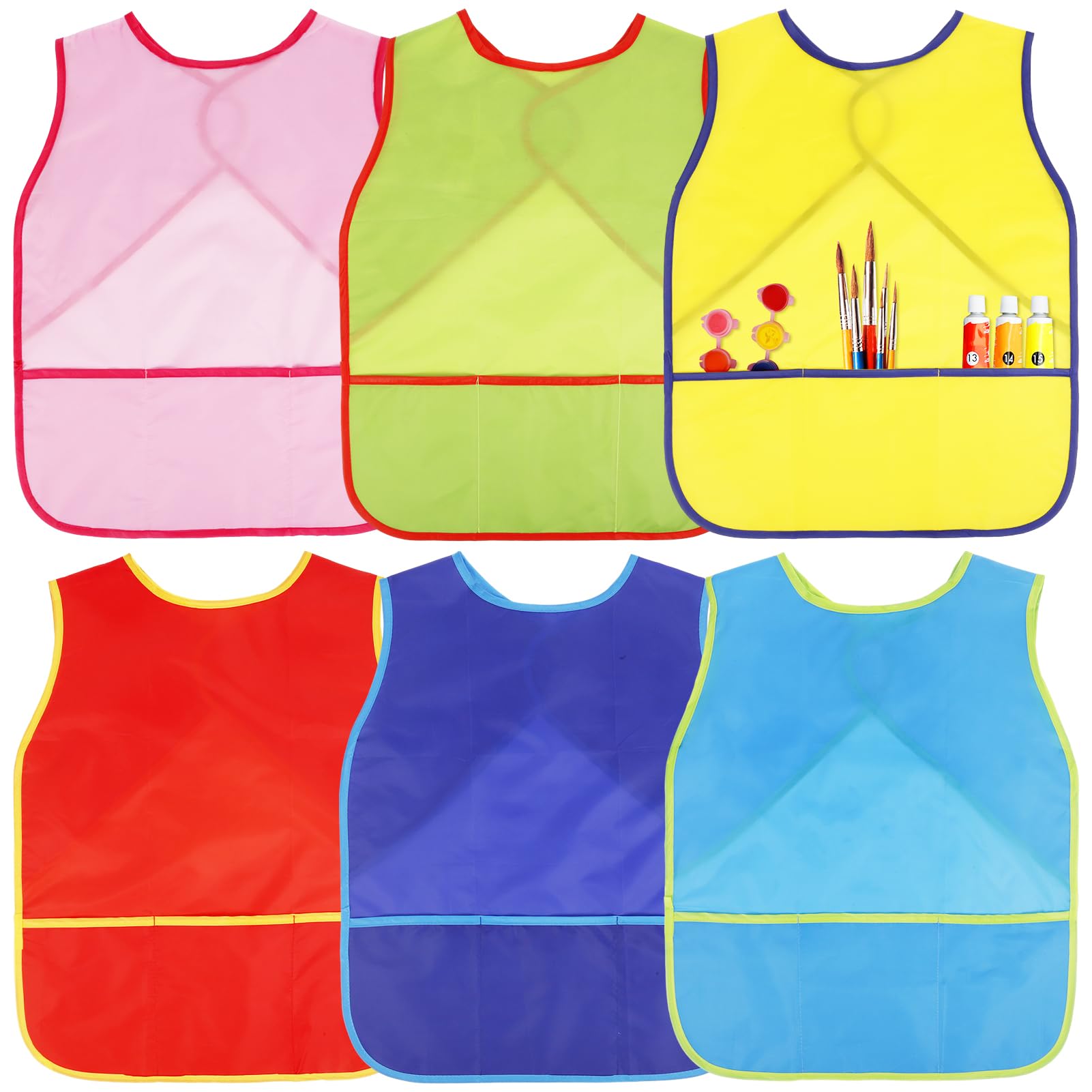 ViEinkaufen 6Pcs Kids Painting Aprons Children Artist Smock Toddler Art Waterproof Kids Paint Smock Sleeveless Kid Painting Smocks with Pockets for Age 3-8 Year Gift Craft Cooking