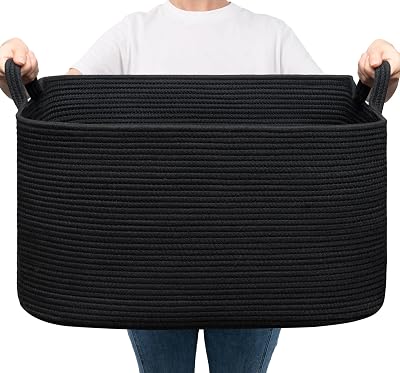 TIMEYARD Large Laundry Basket 65L Rope Storage Black 55x38x30 cm