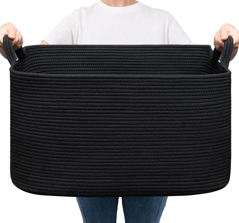 TIMEYARD Large Laundry Basket 65L Rope Storage Black 55x38x30 cm