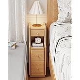 Narrow Nightstand with 3 Drawers,Solid Wood Narrow Bedside Table Natural, Modern Skinny Nightstand for Bedroom(Fully Assembly)