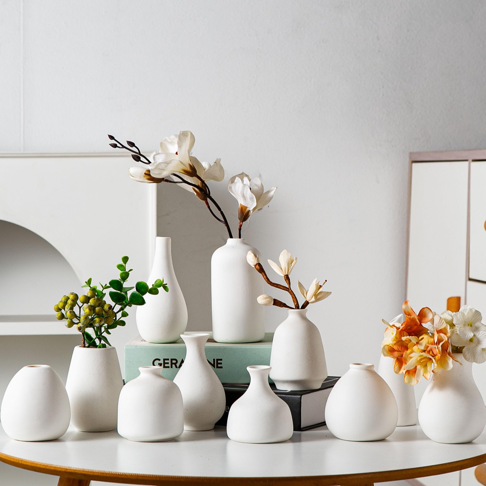 Photo 1 of Tanvecle White Ceramic Bud Vase Set of 11, Small Vases for Pampas Grass, Flowers, Mini Vases for Modern Home Decor, Minimalist Decor, for Living Room, Dining Table & Shelves