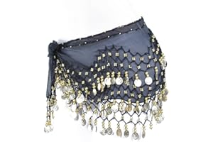 AEY Women Chiffon Dangling Gold Coins Belly Dance Hip Skirt Scarf Wrap Belt