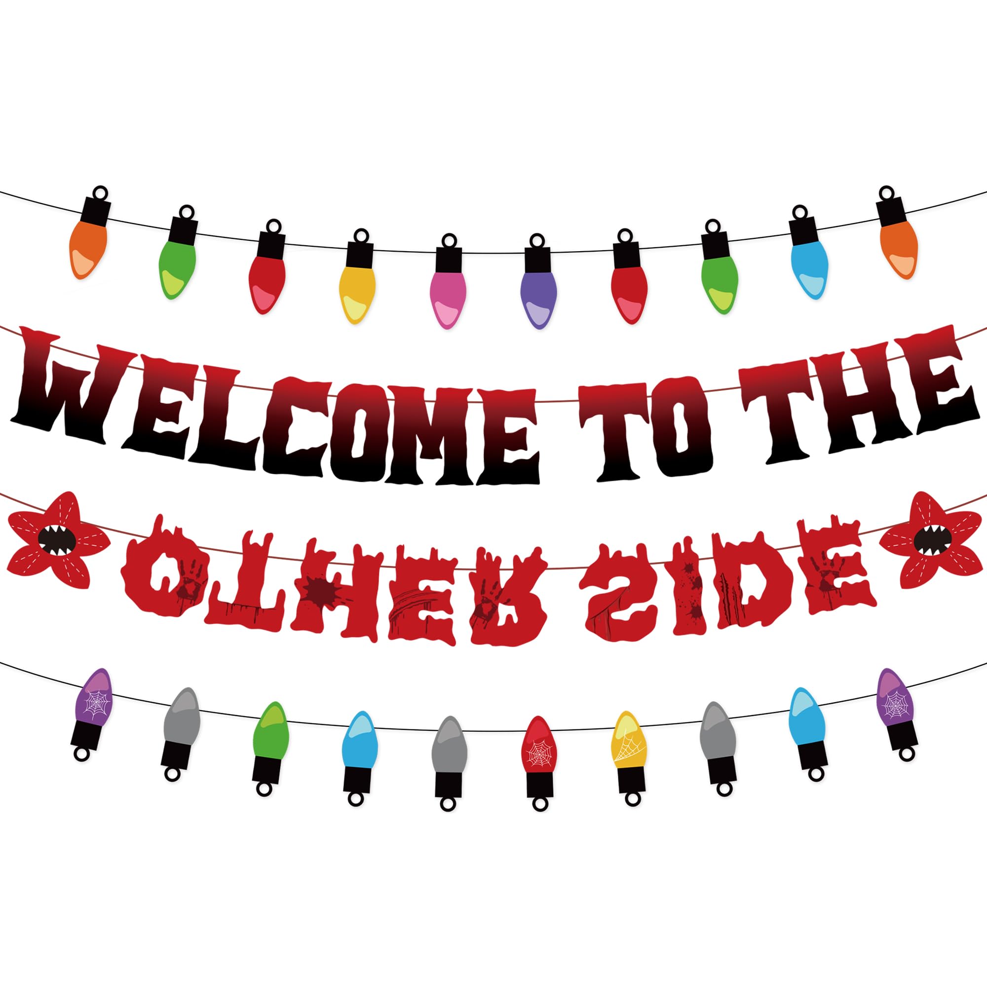 Welcome to the Other Side Banner, Stranger Upside Down Spooky Horror Themed Party Decorations, Garland Party Supplies for Home Room Decoration