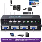 Fosmon 4-Port VGA KVM Switch 2048x1536 HD 3 USB Hubs Audio Keyboard Mouse view 4