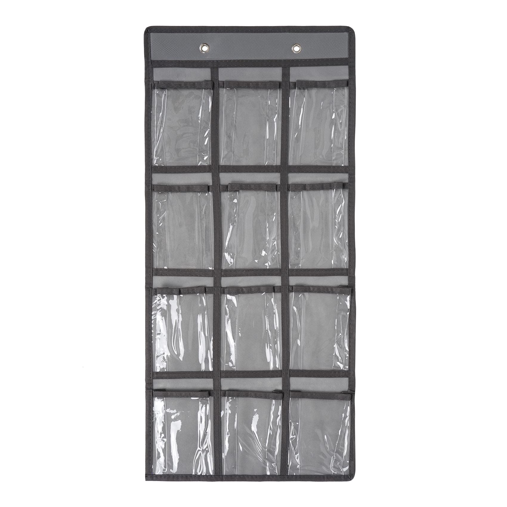 SAVORLIVING 12 Clear Pockets Classroom Pocket Chart Organizer, Cell Phones Calculator Holder with Hooks, Hanging Wall Door Calculators Phone Caddy (Grey)