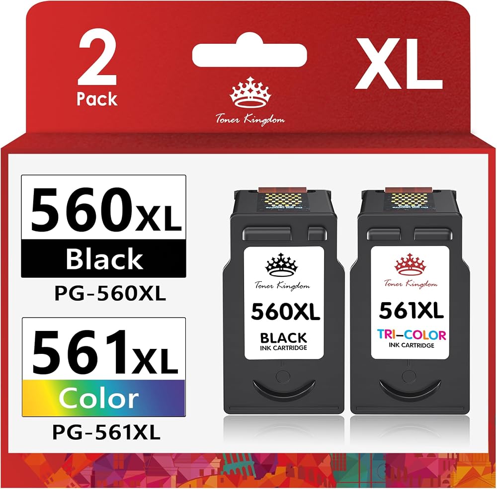Toner Kingdom 560 561 XL Ink Cartridges 2-Pack for Canon Pixma TS5350i