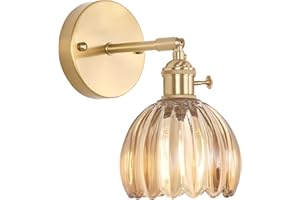 Shenmoyl Vintage Wall Sconces with Amber Tulip Glass Lampshade 180 Degree Adjustable Brass Sconces Hradwired Modern Wall Ligh