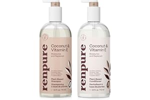 Renpure Coconut & Vitamin E Shampoo & Conditioner Set, Plant-Based – Nourishes & Seals In Moisture For Soft, Healthy Hair – For Dry, Lifeless Hair – Coconut Oil & Vitamin E - 24 Fl Oz each, 2 Pack
