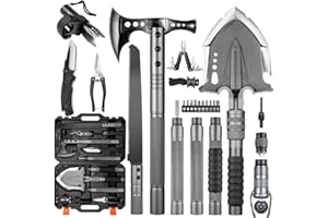 HUZSV Survival Shovel Multitool with Axe 28 in 1 Unbreakable Tactical Shovel kit Compact Camping Shovel for Outdoor Caming Hiking Backpacking Emergency
