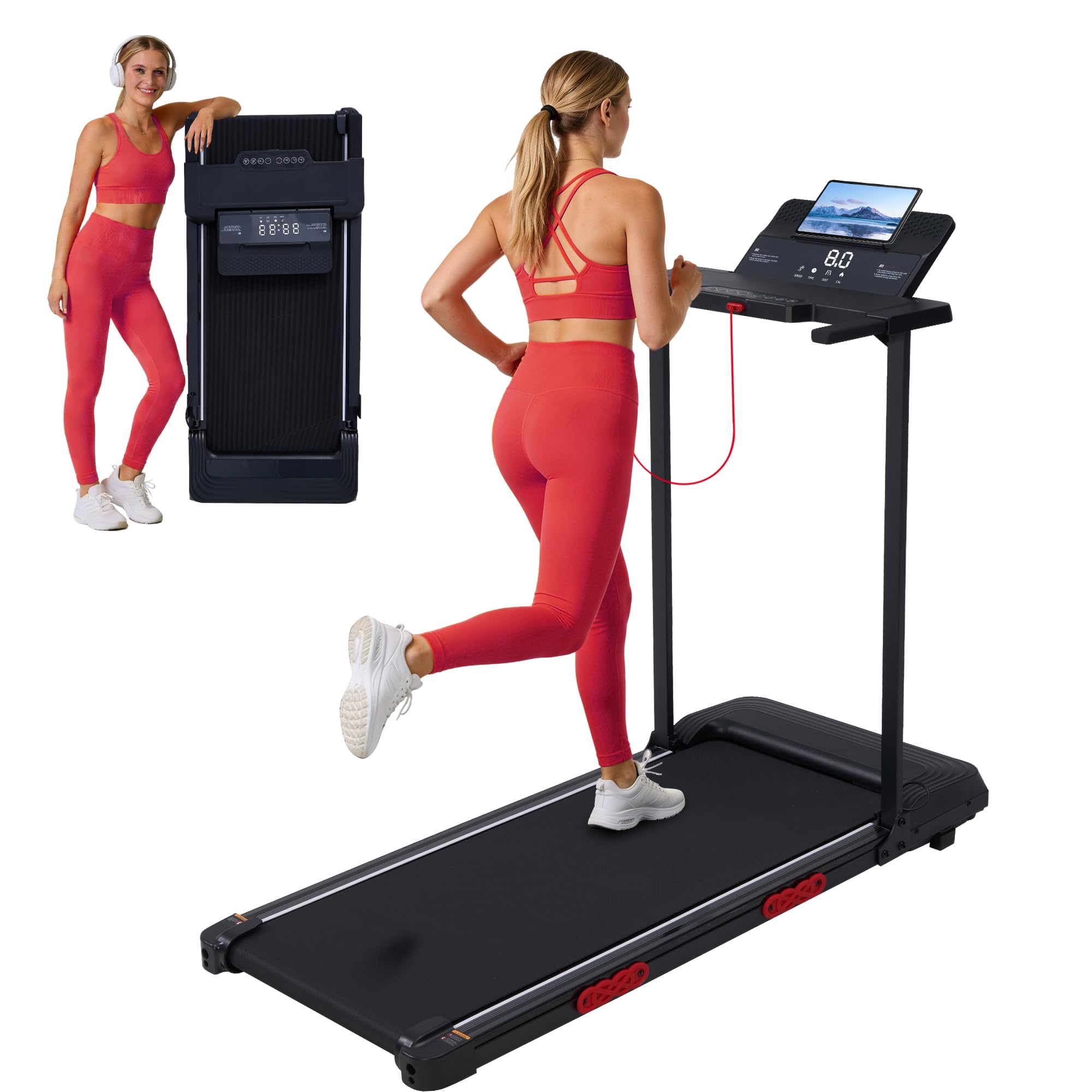 Photo 1 of Walking Pad with Handle Bar, 3.5HP Electric Portable Walking Pad Treadmill with Handles, 0.6-10MPH Running Treadmill with Handles for Home Small, Big Screen, 400LBS Capacity