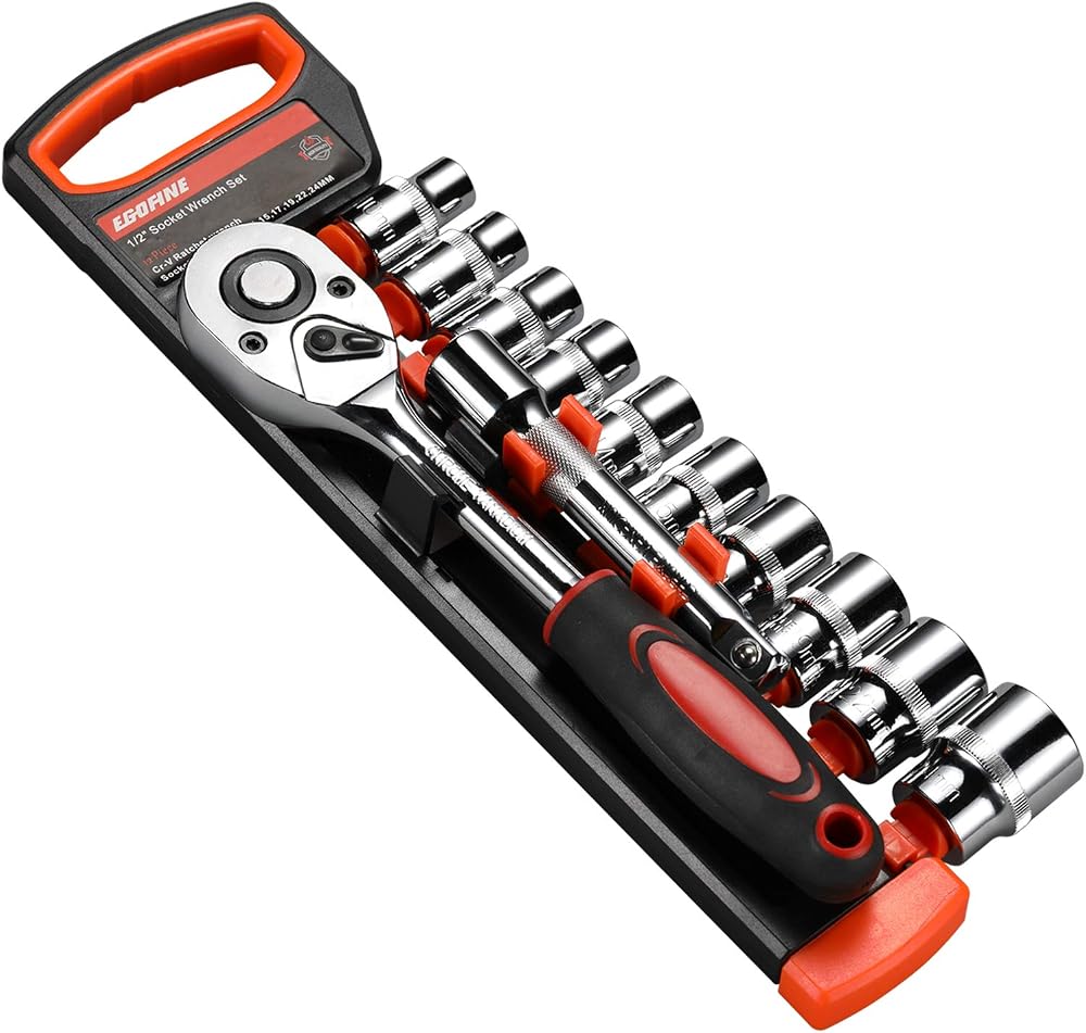 Egofine 12pc 1/2 Inch Ratchet Socket Set 10Sockets 10-24mm 2 Way Handle