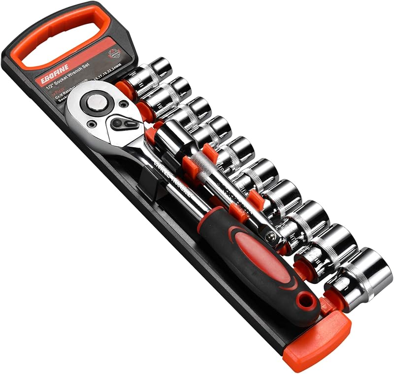 Egofine 12pc 1/2 Inch Ratchet Socket Set 10Sockets 10-24mm 2 Way Handle