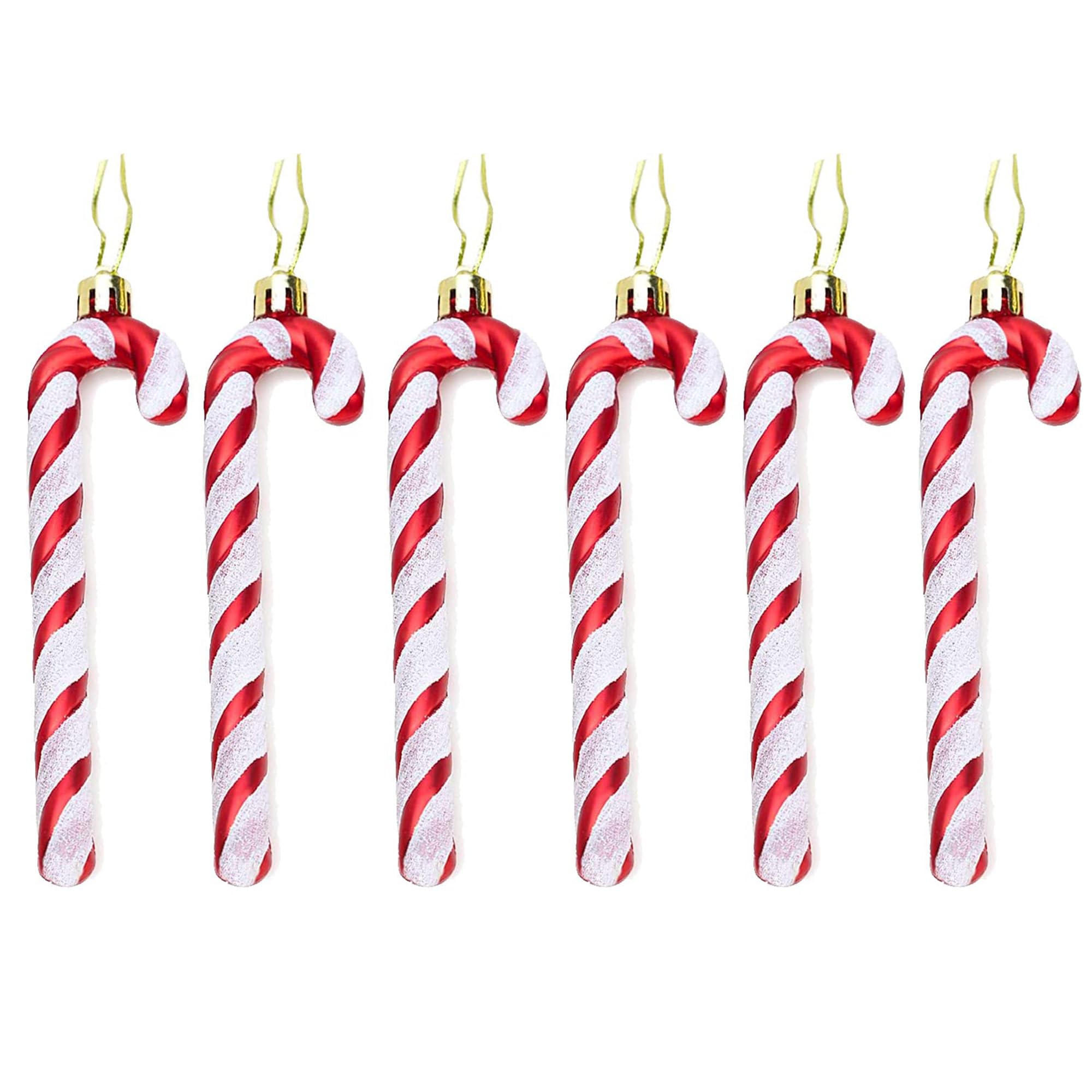 Festive Fix 6-Pack Candy Cane Baubles – Red Glitter Candy Cane Christmas Decorations, Hanging Tree Ornaments – Xmas Candy Canes Christmas Tree Decorations