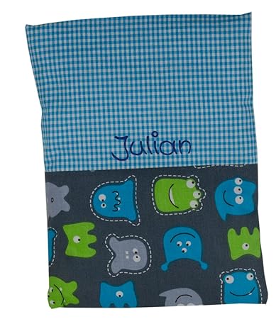 Wärmekissen Kinder mit Namen, Körnerkissen für Baby in verschiedenen Designs (türkis Monster)