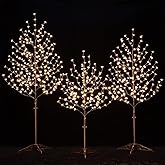 TYBEEU Lighted Cherry Blossom Tree Set 4ft, 5ft and 6ft with 144/184/240 Warm White LED Lights for Holiday Decor - Dimmable, UL Certified, Waterproof - Ideal for Indoor and Outdoor Decoration
