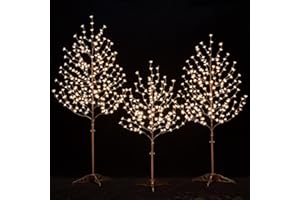 TYBEEU Lighted Cherry Blossom Tree Set 4ft, 5ft and 6ft with 144/184/240 Warm White LED Lights for Holiday Decor - Dimmable, UL Certified, Waterproof - Ideal for Indoor and Outdoor Decoration