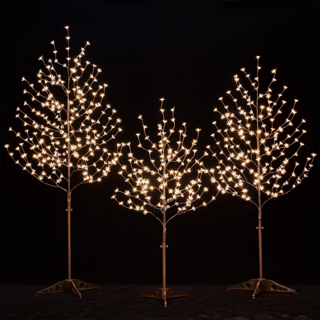 TYBEEU Lighted Cherry Blossom Tree Set 4ft, 5ft and 6ft with 144/184/240 Warm White LED Lights for Holiday Decor - Dimmable, UL Certified, Waterproof - Ideal for Indoor and Outdoor Decoration Image
