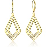 925 Sterling Silver Dangle Earrings for Women 14K Gold Plated Geometric Cubic Zirconia Dangle leverback Earrings Hypoallergenic Lightweight Dangling V Earring for Women Trendy Jewelry Gifts