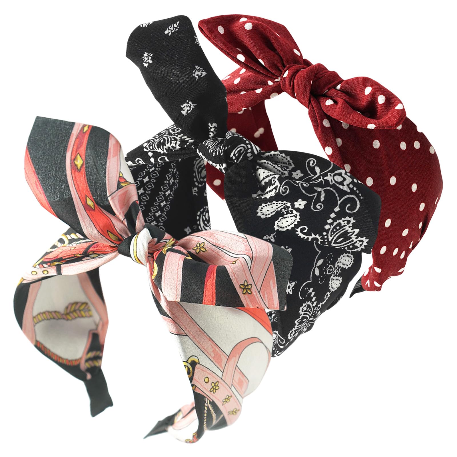 3 Pack Polka Dot Headband for Women Bow Knot Fabric Hairbands Bunny Ear Twisted Hair Bands Wide Hair Accessories 14520 — image 1