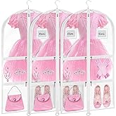 Wsaeig Garment Bags for Dance Costumes - 40 Inch Clear PVC with 5 Zipper Pockets (3 Pack, White) - Kids Dance Garment Bag for Dancers, Hanging Clothes Storage, Competitions & Travel (Clear White)