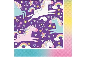 Unique 72491 Unicorn Birthday Party Beverage Napkins, 16 Count
