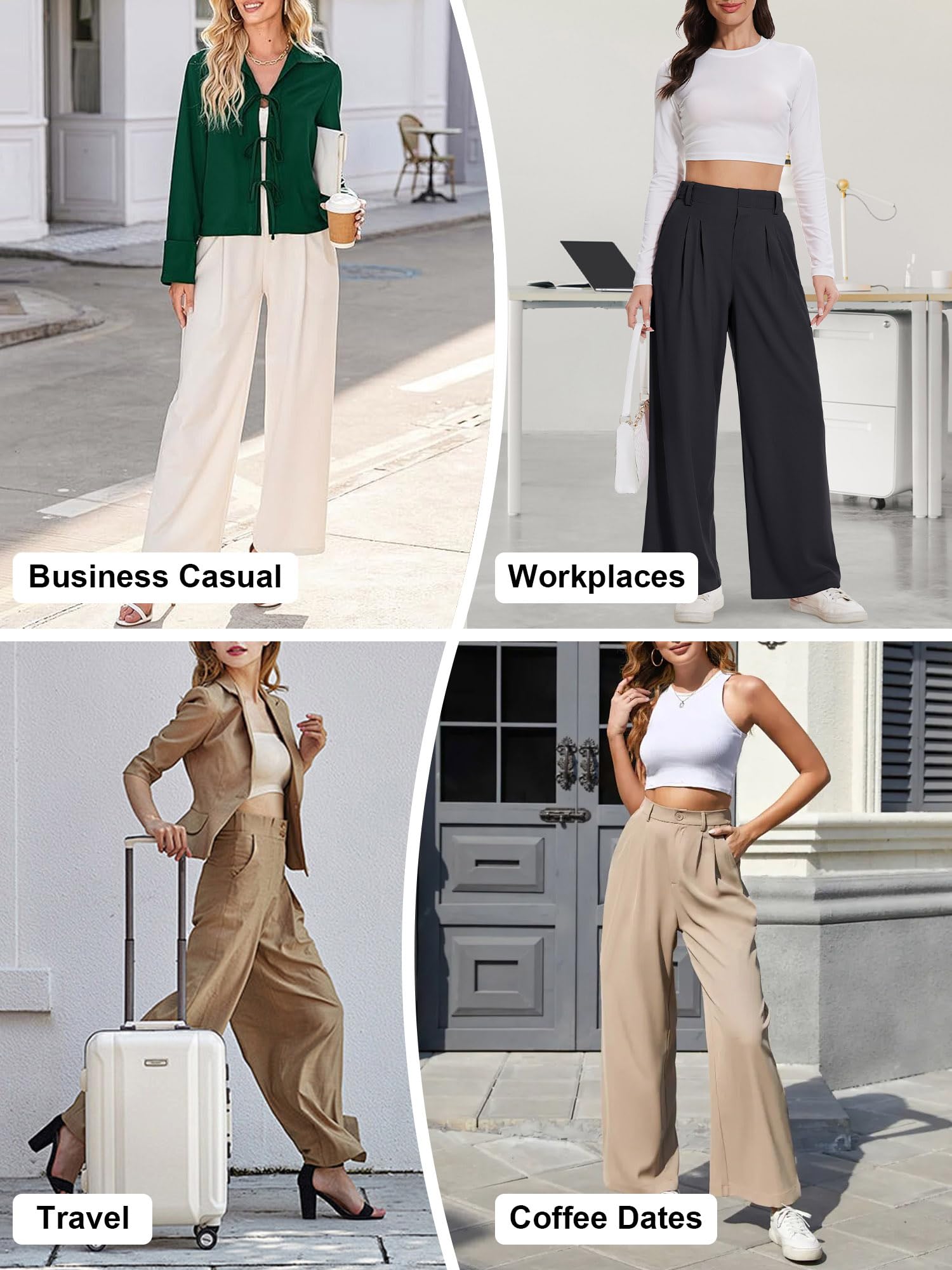 AVAMO High Waisted Stretchy Work Pants Elastic Slacks Wide Leg Business Casual Pants for Women with Pockets Black M