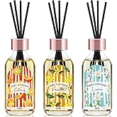 Reed Diffuser Set of 3 Pack, Linen Vanilla Citrus Scented Oil Diffuser with 15 Sticks, Reed Diffusers for Home, Bathroom Air Freshener, 1.7 Fl.oz Each, Total 5.1 Oz